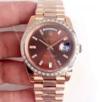 Swiss 2836 Rolex Day Date 2 Rose Gold Baguette Watch Rolex Presidential 41mm Replica